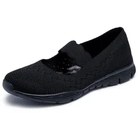 SKECHERS Damen technisiert gestrickt, (Seager-Power Hitter-Engineered Knit Mary Jane), schwarz/schwarz, 35 EU