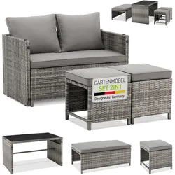 Juskys 2in1 Polyrattan Relax Gartenmöbel Set Jamaika - Lounge für Balkon & Outdoor, Balkonmöbel grau-meliert