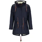 Modas Damen Regenmantel aus PU - Frauen Regenjacke gefüttert mit Teddy-Fleece Futter wasserdicht in Marine Größe 32 bis 34 - 32-34