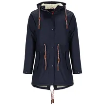 Modas Damen Regenmantel aus PU - Frauen Regenjacke gefüttert mit Teddy-Fleece Futter wasserdicht in Marine Größe 32 bis 34 - 32-34