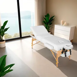 Tectake tectake® 3 Zonen Massageliege mit 10cm Polsterung, Rollen und Holzgestell