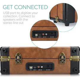 Navaris Retro Koffer Plattenspieler mit Lautsprecher - USB Port zum Digitalisieren - 35,5x11,5x27,5cm - Vintage Schallplatten Spieler Braun-Schwarz - Braun