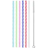 HEKU 24 Mehrweg-Trinkhalme, 23cm lang, 7mm Ø I Inklusive Reinigungsbürsten I Spülmaschinenfest I Geliefert in sechs trendigen Farben I Stabiler Kunststoff, Dunkelblau,rot,weiß