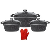 Cheffinger 6 tlg Kochtopfset Topf Set Pfanne inkl. Handschuhe - Schwarz