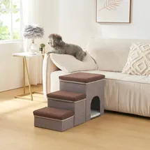 [en.casa] - Hundetreppe Vojens mit Höhle 76x33x43 cm Braun/grau
