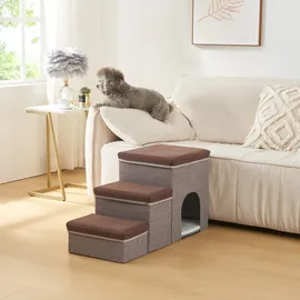 [en.casa] - Hundetreppe Vojens mit Höhle 76x33x43 cm Braun/grau