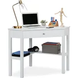 Relaxdays Eckschreibtisch, & Schublade, platzsparend, Büro, Arbeitszimmer, Landhausstil, HBT: 76x107x72 cm, weiß,