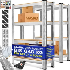 Masko Lagerregal 4 Ablagen Metall 80 cm x 160 cm x 40 cm silber