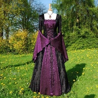 Fnho Vintage Mittelalterliche Kleidung,Mittelalter Party Kostüm Maxikleid,Mittelalterliches Vintage-Kleid, kontrastierendes Palastkleid-lila_M