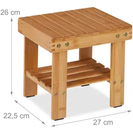 Relaxdays Badhocker aus Bambus, Sitzhocker mit extra Ablagefläche, HxBxT: 26 x 27 x 22,5 cm, Stauraum Flur & Bad, Natur