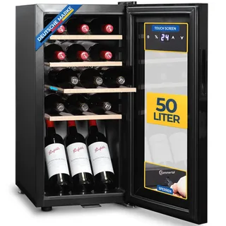 sommertal Weinkühlschrank Schwarz, Metall, 69 cm, Essen – 15 Flaschen, 5–20 °C einstellbar, abschließbar, LED-Beleuchtung, Glastür 50L