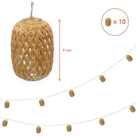 Spetebo Solar Lichterkette mit 10 ovalen Lampions in Rattan Optik - 450 cm - LED Garten Deko Beleuchtung warm weiß