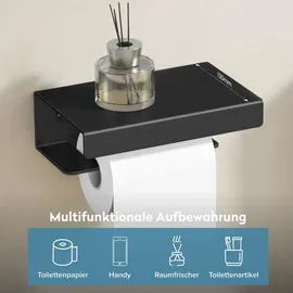doporro Toilettenpapierhalter mit Ablage, Klopapierhalter aus Aluminium zur Wandmontage,Klorollenhalter für Badezimmer Sandschwarz Lino-05