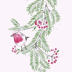 Airlaid Serviette Jesse, 40 x 40 cm, 50 Stück - Mank - Weihnachtsserviette Ilex-Zweige Vogel