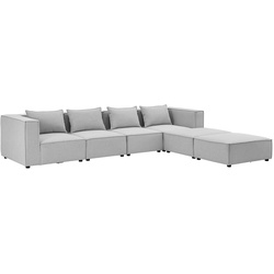 Juskys modulares Sofa Domas XXL - Couch Wohnzimmer - 2 Ottomanen, Lehnen & Kissen - Stoff Hellgrau