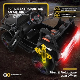 Actionbikes Motors Kinder-Elektroauto Wrangler, 4x4 Jeep, 2-Sitzer, Fernbedienung, EVA-Reifen, Federung, 140 Watt (Schwarz)