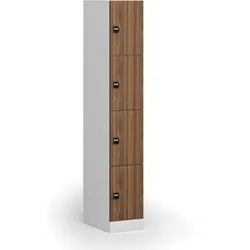 Schließfachschrank, 4 Fächer, 1850 x 300 x 500 mm, RFID-Schloss, laminierte Tür, Nussbaum