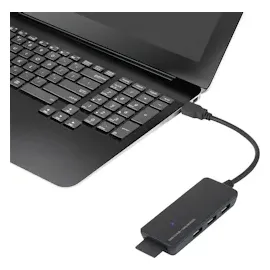 Renkforce 3 Port USB 3.2 Gen 1-Hub (USB 3.0) mit eingebautem SD-Kartenleser Schwarz