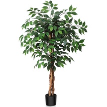 SOGUYI 120 cm Kunstpflanze Ficusbaum - Kunstpflanzen wie echt mit Stamm aus Naturholz, Große Künstliche Pflanzen für Büro, Zuhause, Innen- und Außendekoration, 1 Packung