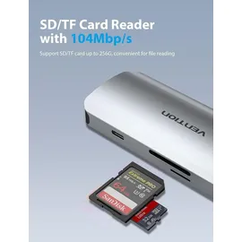 Vention USB-C-Hub, Multiport-Adapter, Dock, 7-in-1 100W - Grau/Silber