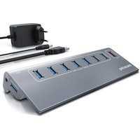Primewire 8 Port USB A), Dockingstation - USB 3.2 Gen1, Davon 1x USB Ladeport smart Charge - 8 Port Verteiler mit Netzteil - Alugehäuse - für PC