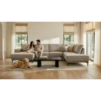 OTTO home Wohnlandschaft XXL Sofa Oland, Struktur, Flachgewebe, Luxus-Microfaser, Boucle, U-Form, 345 cm, Wellenunterfederung, Skandi-Design, Metallfüße grau