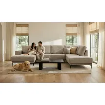 OTTO home Wohnlandschaft XXL Sofa Oland, Struktur, Flachgewebe, Luxus-Microfaser, Boucle, U-Form, 345 cm, Wellenunterfederung, Skandi-Design, Metallfüße grau