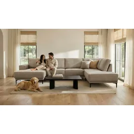 OTTO home Wohnlandschaft XXL Sofa Oland, Struktur, Flachgewebe, Luxus-Microfaser, Boucle, U-Form, 345 cm, Wellenunterfederung, Skandi-Design, Metallfüße grau