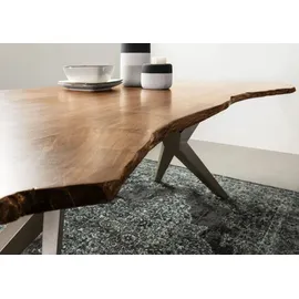 Massivmoebel24 Baumtisch Akazie 220 x 100 x 76 cm natur lackiert silber matt