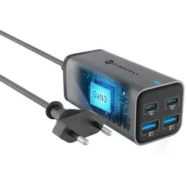 forcell GaN Tischladegerät 2 x Typ C + 2 x USB A PD QC4.0 SFC2.0 5A 100W Grau | Gr.: onesize