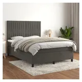 vidaXL Boxspringbett mit Matratze Dunkelgrau 140x200 cm Samt