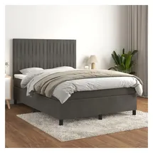 vidaXL Boxspringbett mit Matratze Dunkelgrau 140x200 cm Samt