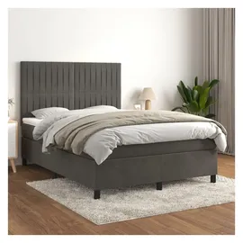vidaXL Boxspringbett mit Matratze Dunkelgrau 140x200 cm Samt