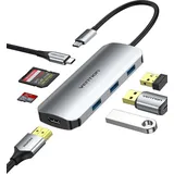 Vention USB-C-Hub, Multiport-Adapter, Dock, 7-in-1 100W - Grau/Silber