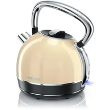 Arendo Wasserkocher Retro Design, 2200 Watt, Edelstahl Teekessel 1,7 Liter, Kalkfilter austauschbar, automatische Abschaltung, Beige