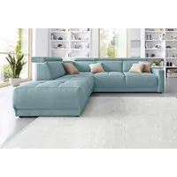 DOMO collection Ecksofa »Ava, moderne Sitzheftung mit toller Doppelnaht, komfortabel, L-Form« mit Ottomane, inkl. Federkern, wahlweise mit Kopfteilverstellungen blau