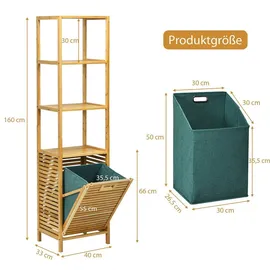komfotteu Hochschrank Badschrank 3 Fächer 80 x 30 x 90 cm Beige Bambus