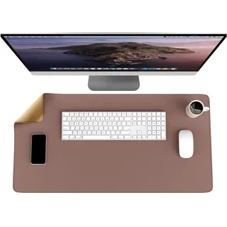 CSL - Kork und Leder Schreibtischunterlage - XXL Mauspad - 800x400mm – Oberseite PU Leder- Unterseite Kork – umweltfreundliche ECO Schreibtischmatte - Tischunterlage – für Büro u Zuhause - Braun