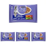 Purina One - Spezialfutter in Sauce Rind/Huhn/Ente und Truthahn für Katzen mit Appetit, 340 g (Packung mit 4)
