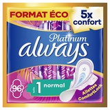 Always Platinum Damenbinden mit Flügeln, Normal Plus, leichter bis mittlerer Fluss, Öko-Format, 94 einzelne Taschen (4x24), 5 Komfortgrößen