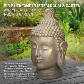 ECD Germany Buddha Figur Kopf Statue 74,5 cm Bronzeoptik Polyresin, für Yoga, Feng Shui oder Meditationsraum, Innen/Außen Skulptur Dekofigur & Bronze