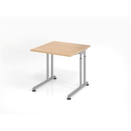 HAMMERBACHER ZS08 höhenverstellbarer Schreibtisch eiche quadratisch, C-Fuß-Gestell silber 80,0 x 80,0 cm