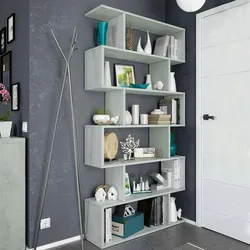 Dmora Buchhandlung Joliet, Hohes doppelseitiges Bücherregal, Trennregal mit 5 Fachböden, Modernes Büroregal, 80x24h192 cm, Betongrau
