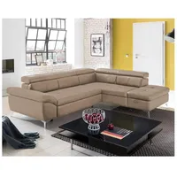 Eck-Ledersofa SALERNO II, ausziehbar, rechts, braun - Braun