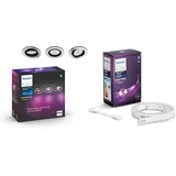 Philips Hue White & Color Ambiance Centura Einbauspot 3 flg. aluminium 3x250lm & White & Color Ambiance Lightstrip Plus Erweiterung (1 m)