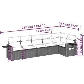 vidaXL Gartensofa-Set 6-tlg. braun