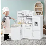Homcom Kinderküche Spielküche mit elektronischem Wasserspender, Mikrowelle Kühlschrank Spüle Spielzeugküche Puppenküche Spielset Spielzeug für Kinder Geschenk für Mädchen Jungen ab 3 Jahren Weiß