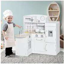 Homcom Kinderküche Spielküche mit elektronischem Wasserspender, Mikrowelle Kühlschrank Spüle Spielzeugküche Puppenküche Spielset Spielzeug für Kinder Geschenk für Mädchen Jungen ab 3 Jahren Weiß
