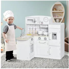 Homcom Kinderküche Spielküche mit elektronischem Wasserspender, Mikrowelle Kühlschrank Spüle Spielzeugküche Puppenküche Spielset Spielzeug für Kinder Geschenk für Mädchen Jungen ab 3 Jahren Weiß