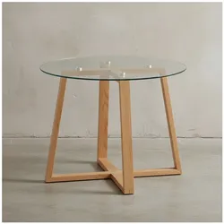 KADIMA DESIGN Massiver Eiche-Glas Couchtisch, Modernes Design, Überkreuztes Gestell